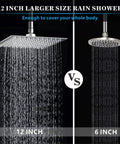 All Metal Rain Shower Head With Goose Neck Arm Large 12 Inch Square Rainfall Showerhead High Flow Waterfall Spa Experience With 13 Inch Arm Chrome Finish For Ultimate Spa Level Comfort compared to smaller 6 inch shower head