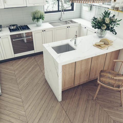Kitchen scene with Undermount Single Bowl Kitchen Sink 16x18x8 Inch Dope 18 Gauge 304 Stainless Steel Satin Finish Built Tough Noise Dampening Pads