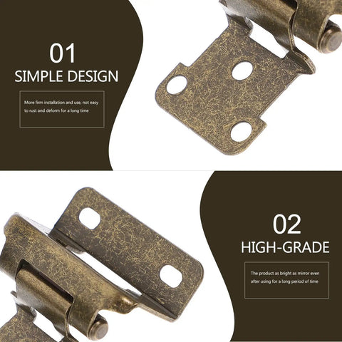 4 Pack Golden Iron Kitchen Cabinet Door Hinges With Self Closing Spring, close-up of hinge design and metal finish