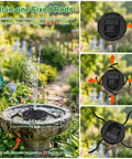 Solar Fountain With 2000mAh Battery, Easy Start On Cloudy Days, Upgraded Glass Solar Water Pump, 7 Nozzles And 3 Adjustable Spray Heights, Bird Bath Fountain For Garden Pool Pond in operation