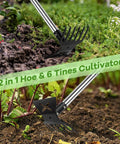 2 In 1 Garden Hoe And Cultivator Weeding Rake With Long Handle 6 Tine Heavy Duty Hand Weeder in garden soil