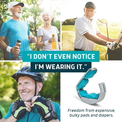 Versa Clamp For Men Incontinence Lightweight And Comfortable Support With Adjustable Pressure Knob displayed beside active older adults