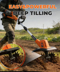 Person using Cordless Electric Tiller Cultivator With 21V Battery, Dual 4.0Ah Pack, 9In Tilling Width, 6.6In Depth, 360RPM Power