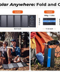 28W Portable Solar Charger That Slays The Day with Dual USB C And USB A for Camping and Hiking, folded and unfolded view