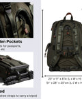 Large Customizable Camera Backpack For Pro Photographers With 16 Inch Laptop Pocket And Exterior Tripod Straps Featuring Hidden Pockets