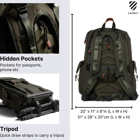 Large Customizable Camera Backpack For Pro Photographers With 16 Inch Laptop Pocket And Exterior Tripod Straps Featuring Hidden Pockets