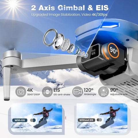 2-axis gimbal of Easy To Fly Lightweight GPS Drone With 4K Camera And 2-Axis Gimbal For Beginners And Adults, showing EIS feature.