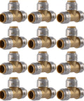Max 1/2 Inch Push To Connect Brass Tee Fitting Pack Of 12 For PEX Copper CPVC PE RT HDPE Pipes Easy Install Plumbing Connector