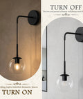 KoKo&Yukina 2 Pack 6" Black Modern Wall Sconces for Bedroom Bulb Included, showing stylish black metal design with glass bulb.