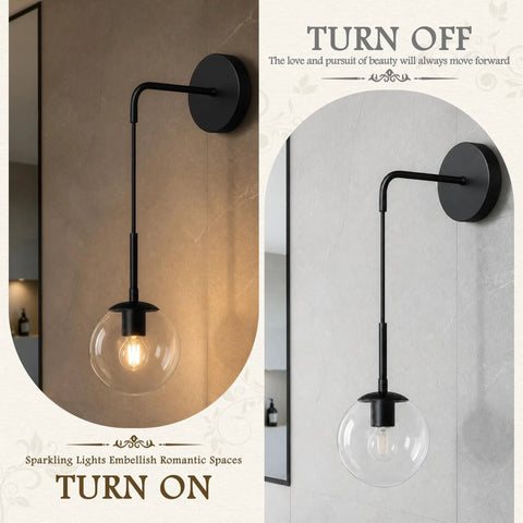 KoKo&Yukina 2 Pack 6" Black Modern Wall Sconces for Bedroom Bulb Included, showing stylish black metal design with glass bulb.