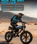 Adult riding Electric Fat Tire Bike For Adults With 2500W Peak Motor, 100 Mile Range, 48V 23Ah Battery, in desert terrain