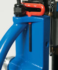 Hougen HMD904 115-volt magnetic drill with blue frame and orange hex wrench holder