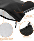 Heavy Duty Fireproof And Waterproof Document Money Bag With Zipper Pouch, showing silicone outer and foil lining details, 10 x 13.5 inch