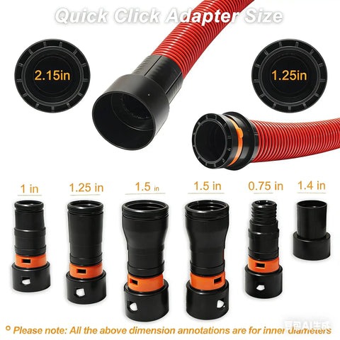 10 Ft 1 1/4 Inch Dust Collection Hose Kit With 6 Adapters For Home And Shop Vacuums No Fuss Quick Switch Vacuum Hose System