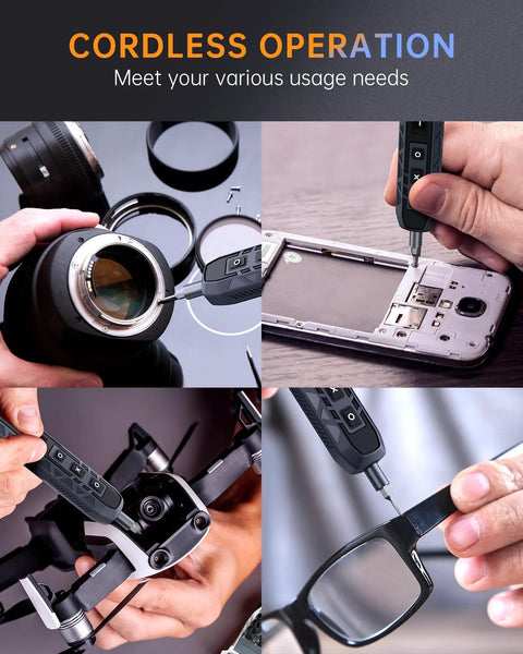 Electric Screwdriver Kit With 181 In 1 Mini Precision Screwdriver Set used for camera, phone, drone, and glasses repairs.
