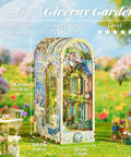 DIY Book Nook Kit For Grownups 3D Wooden Miniature House Puzzle With LED Lights Dust Cover And Bookend Insert Giverny Garden Edition