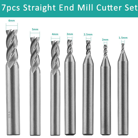 Seven Piece Straight End Mill Set With Four Flute Pro Grade Carbide Bits Square Nose Router Bits For Wood Metal Aluminum Steel Metric 1.5mm To 6mm Heavy Duty Milling Bits For Boss Level Precision