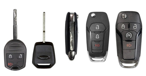 Replacement Toolbox Lock Cylinder With Ford Side Cut Keys for Toolbox Latch Kits displayed with Ford ignition keys.