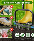 Heavy Duty Manual Lawn Aerator Tool With Fourteen Iron Spikes For Quick Soil Aeration In Your Yard And Garden, Time Saving Lawn Care Gear in use