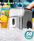 Countertop Nugget Ice Maker With Self Cleaning Function, Sonic Pebble Ice Machine, Stainless Steel Silver, with ice cubes