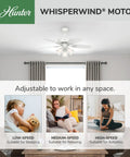 42 Inch Indoor Ceiling Fan With LED Lights And Pull Chain White Five Blade Ceiling Fan For Cozy Bedroom Or Living Room Standard Mount No Remote Includes Bulbs Whisper Quiet Motor For Ultra Powerful Airflow And Low Noise shown mounted on ceiling in bright modern room with large window and curtains.
