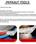 Heavy Duty Automotive Brake Pad Thickness Gauge And Drum Wear Checking Kit Featuring Precise 32nd Graduated Arms For Lightning Fast Visual Inspections On The Grind showing drum wear reference and lining pad thickness measurement.