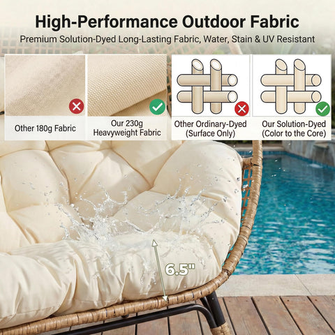 Oversized Double Egg Chair For Indoor And Outdoor Use With Thick Padded Cushions two-seater fabric comparison by pool