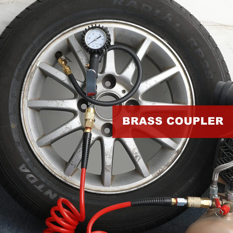 1/4 Inch Polyurethane Recoil Air Hose 10 Ft Self Coiling Compressor Hose With Fittings Includes 1/4 In NPT Coupler And Plug Kit