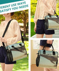 Person holding big 18 can insulated lunch bag with leakproof interior soft cooler tote for men and women durable nylon exterior.