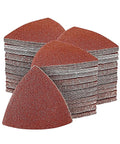 Top Tier 180 Grit Triangle Hook And Loop Sanding Discs Pads Pack Of 50 stacked for polishing wood and metal surfaces.