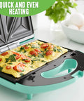 Electric Waffle Maker And Panini Press With Ceramic Nonstick Plates For Grilled Cheese And Tuna Melts, turquoise color