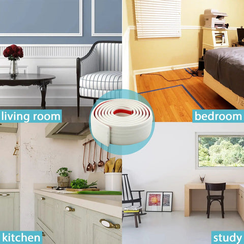 Peel And Stick Baseboard Trim With Self Adhesive Chair Rail Molding Made From Hardened Rubber in living room, bedroom, kitchen, study