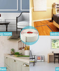 Self Adhesive Baseboard Trim Kit With Peel And Stick Design Hardened Yet Flexible Caulk And Chair Rail Molding For Durable Floor To Wall Finish DIY Friendly No Mess Install 16.4 Ft Long By 3.9 In Wide shown in living room, bedroom, kitchen, and study settings