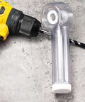 Heavy Duty Drywall Dust Collector Attachment For Drill Bits Straight Up Debris Capture mounted on a drill with clear plastic design.