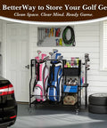 Garage Golf Bag Organizer And Storage Rack With 6 Club Slots Wheels Fabric Drawer And Hooks Holds 2 Golf Bags And Accessories