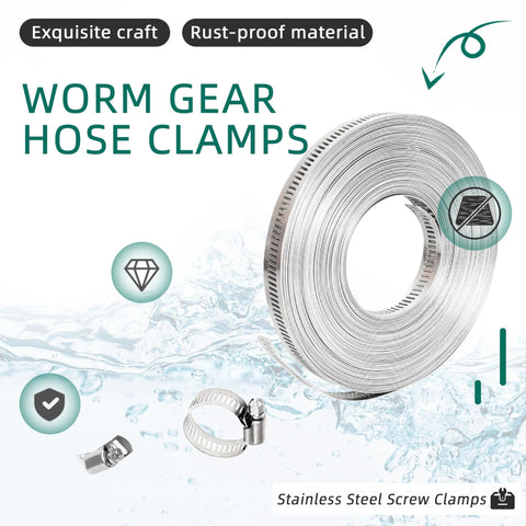 Amazon 36 ft 304 stainless steel worm-gear hose clamp kit with large-band clamps and 16 fasteners