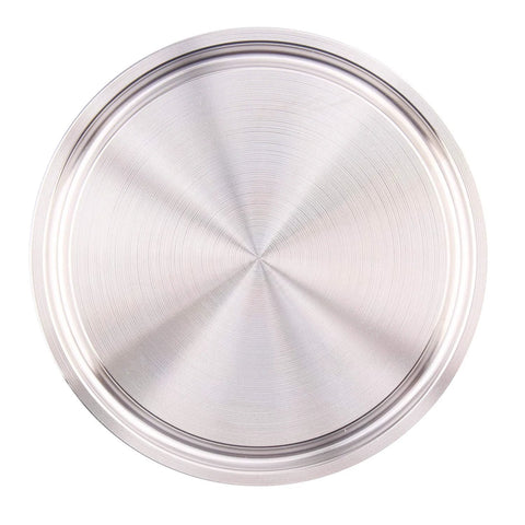 Top view of stainless steel sanitary end cap for 2 in tri-clamp ferrule, brushed finish, 2-pack