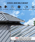 Close-up of steel double roof on 8.5 By 8.5 Ft Outdoor Hardtop Gazebo With Double Roof, Heavy Duty Aluminum and Steel Top.