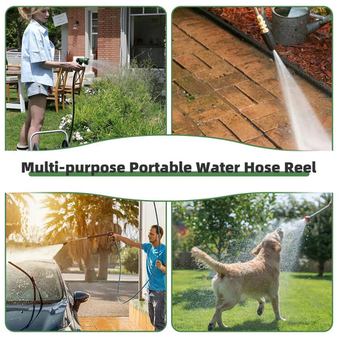 Various uses of a Portable Wall Mount Hose Reel Cart For 65 To 100 Ft Of 5 Eighth Inch Hose All In One Garden Hose Holder