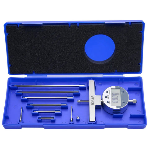 Beast Depth Micrometer Gauge Digital With 0-22 Inch Range 0.0005 Inch Precision And Four Anvils in blue protective case