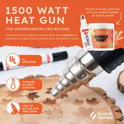 Powerful 1500 Watt Heat Gun for Crafting and Wood Burning, Dual Temperature 842F-1202F, woodburning stencils and heat settings