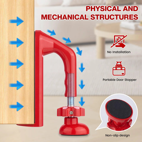 Heavy Duty Adjustable Door Stopper For Home Hotel And Travel Anti Theft Door Blocker For Women Safety Stainless Steel Body With Non Slip Rubber Base Portable Door Guard For Apartment showing red design and anti-slip base