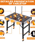 Beefed Up Folding Work Table With A Rock Solid One Thousand Pound Load Rating And Five Step Height Tweaks Featuring A Full Docking Grid showing tabletop with clamps, dogs, and tool storage.