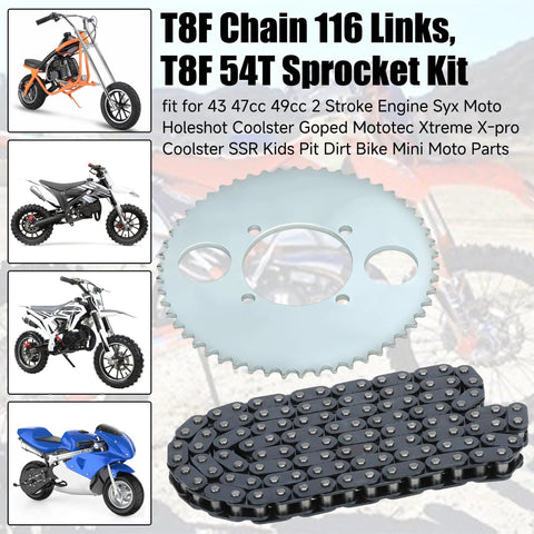 Beefed Up T8F 116 Link Chain With 54T Rear Sprocket 54mm Bore And Chain Breaker Kit For 43cc 47cc 49cc Two Stroke Scooters Mini Bikes Dirt Bikes And Pocket Quad Rides