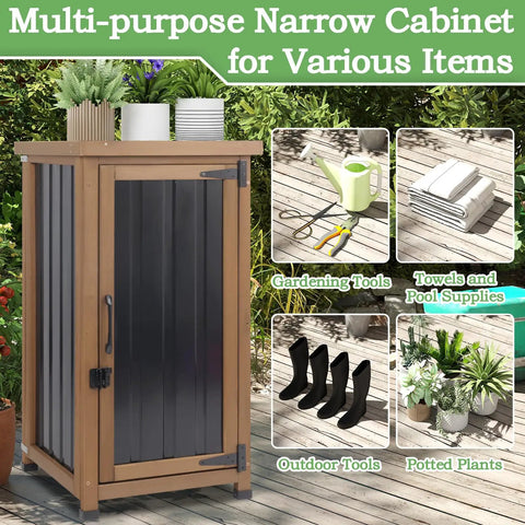 Weatherproof Outdoor Storage Cabinet With Metal Top And Adjustable Shelves Waterproof Potting Bench for garden supplies