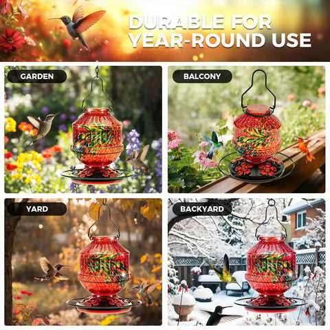 Vibrant Hummingbird Feeder For Outdoors With 25 Ounce Nectar Jar Five Flower Ports Perch Leak Proof Hanging Garden Decor