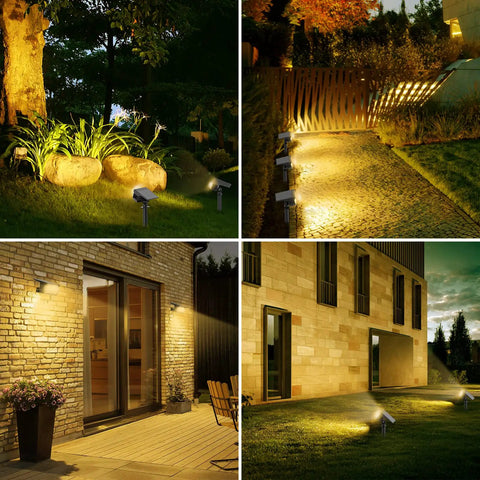 Outdoor Solar Spot Lights 10 Pack With 76 LEDs, IP65 Waterproof Landscape Pathway Garden Lights featured in various settings