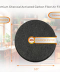 Charcoal Activated Carbon Fiber Air Filter For Kitchen Compost Bin Round 5.5 Inch, shown with dimensions and thickness.