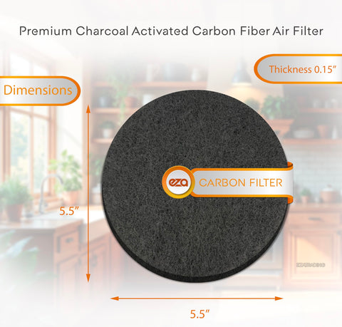 Charcoal Activated Carbon Fiber Air Filter For Kitchen Compost Bin Round 5.5 Inch, shown with dimensions and thickness.