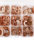 Dope Copper Washer Set with 12 Sizes and 300 Pcs in plastic organizer, flat seal washers for M5-M20 fasteners, ProGrade.